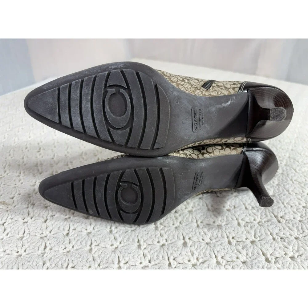 Coach Ankle Boots Women's 9B Canvas Leather Signature C Kitten Heel Vintage Y2K